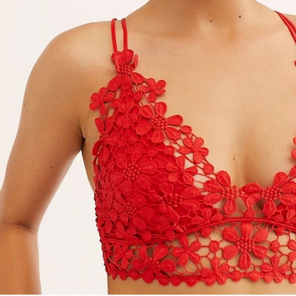 Free People Miss Dazie Bralette In Red Hot Size Small - Picture 2 of 6